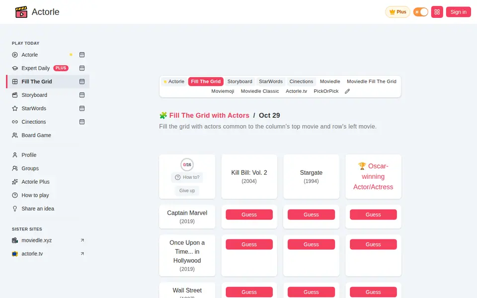 Screenshot of Actorle - Fill The Grid