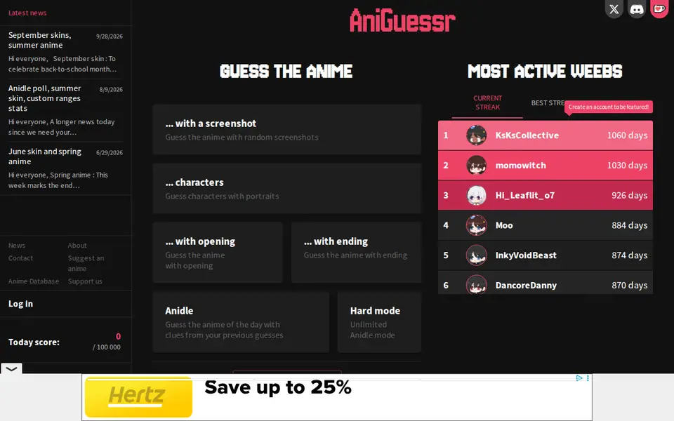 Screenshot of AniGuessr
