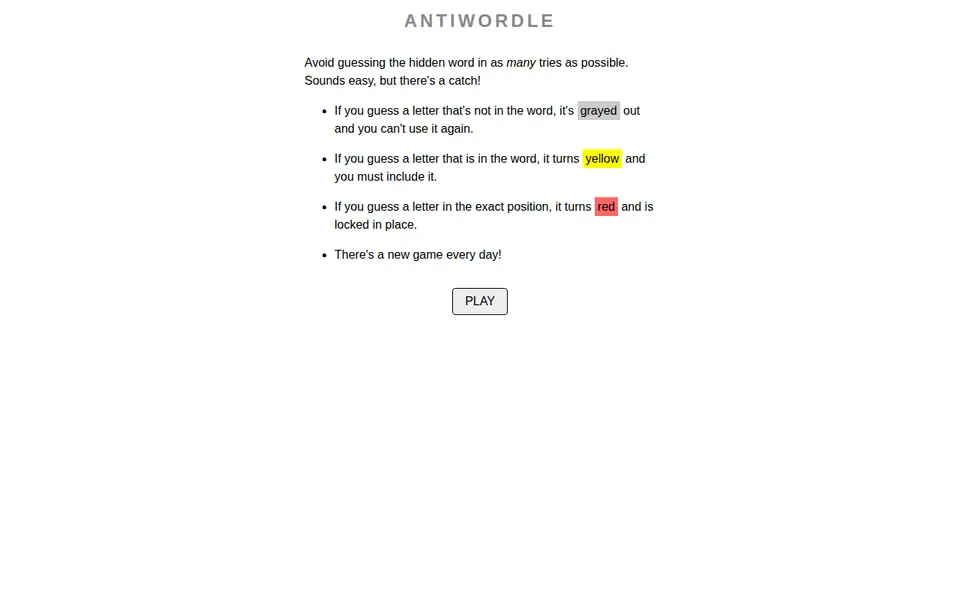 Screenshot of Antiwordle