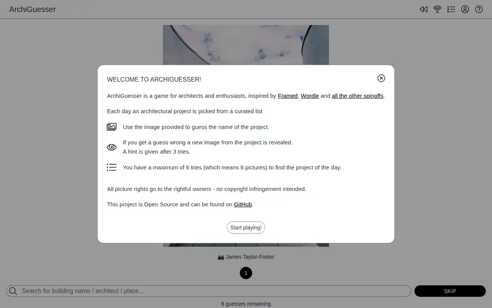 Screenshot of Archiguessr