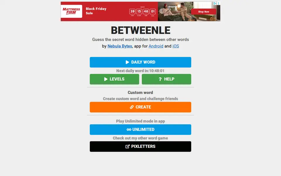 Screenshot of Betweenle