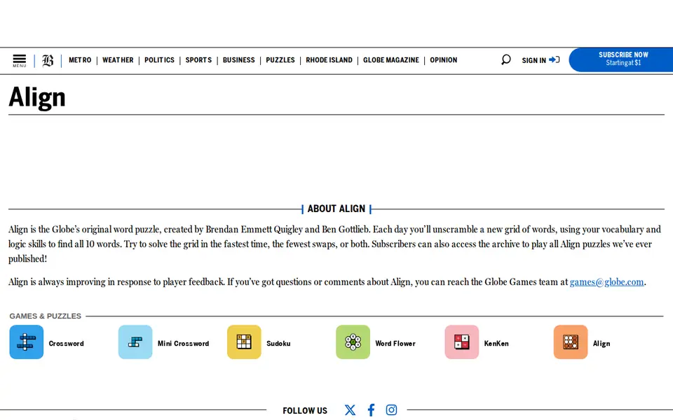 Screenshot of Boston Globe - Align