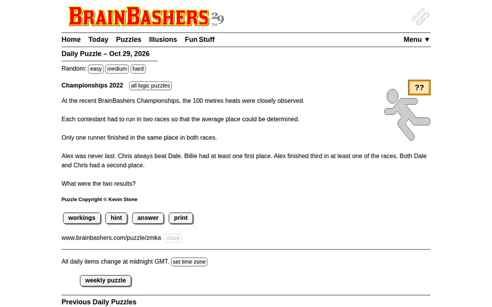 Screenshot of BrainBashers Daily Puzzle