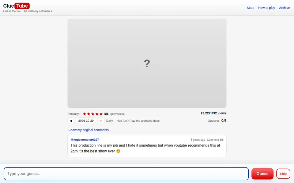 Screenshot of Clue Tube
