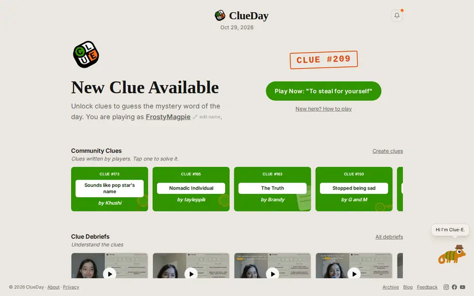 Screenshot of ClueDay