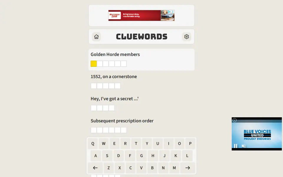 Screenshot of Cluewords