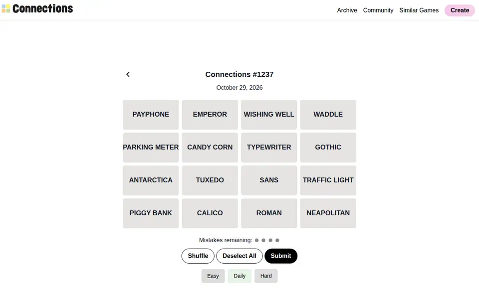 Screenshot of Connections Game