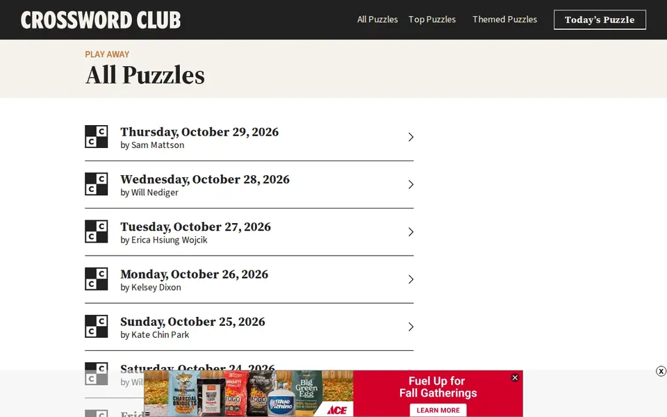 Screenshot of Crossword Club Daily