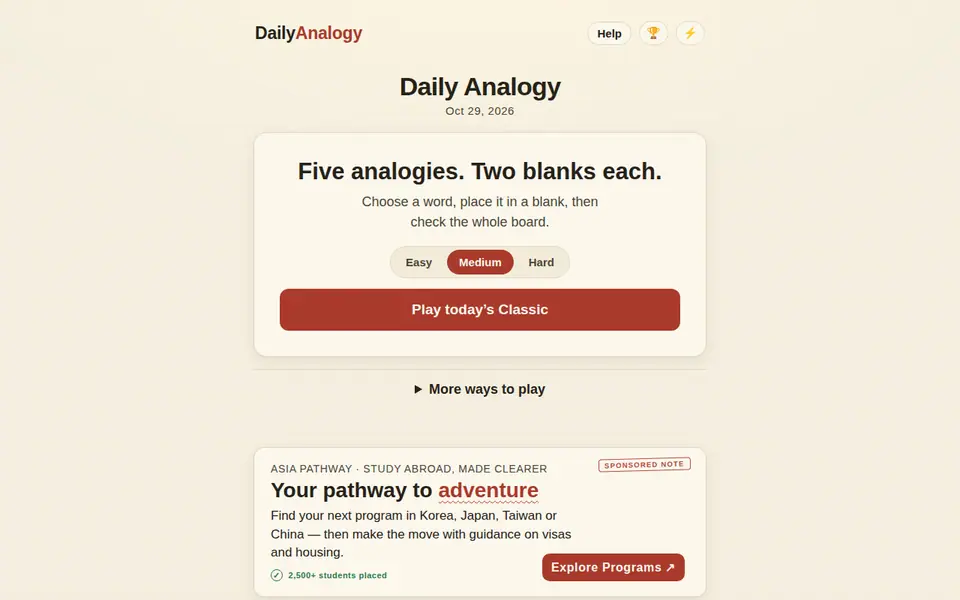 Screenshot of Daily Analogy