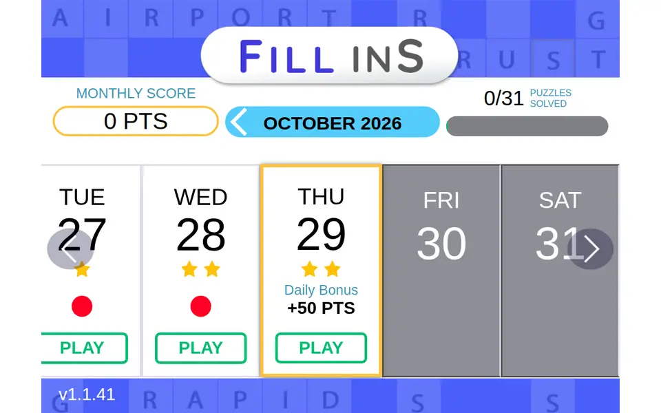 Screenshot of Daily Fill-Ins