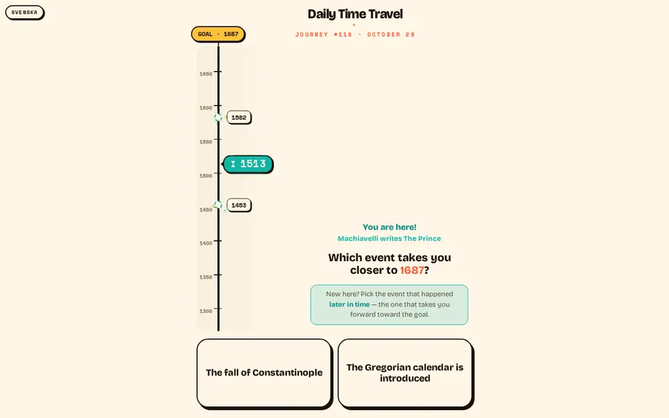 Screenshot of Daily Time Travel