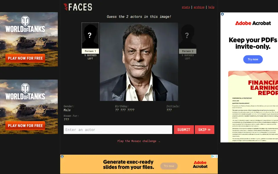 Screenshot of faces