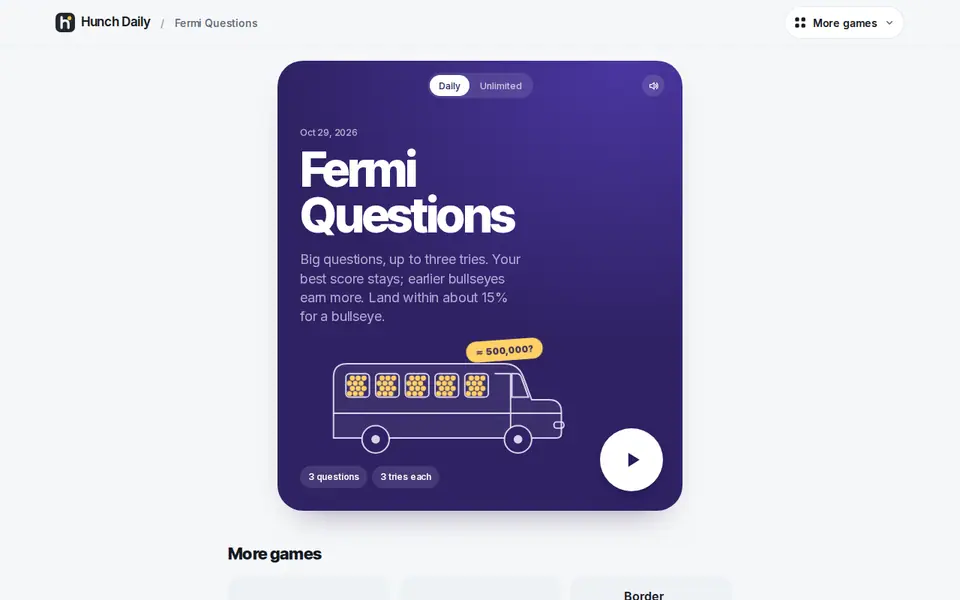 Screenshot of Fermi Questions