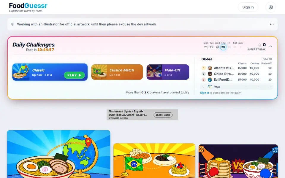 Screenshot of FoodGuessr