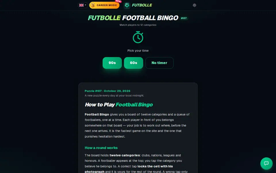 Screenshot of Football Bingo