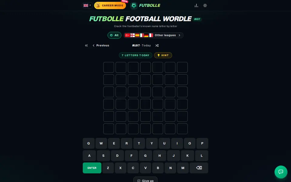 Screenshot of Football Wordle