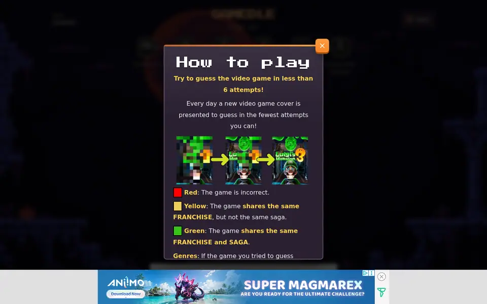 Screenshot of Gamedle Classic