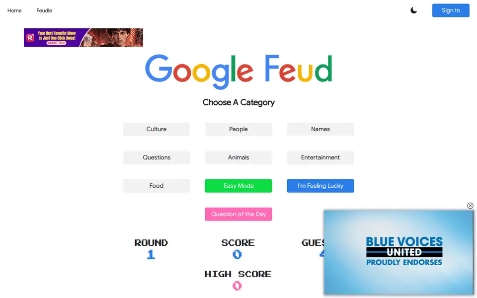Screenshot of Google Feud