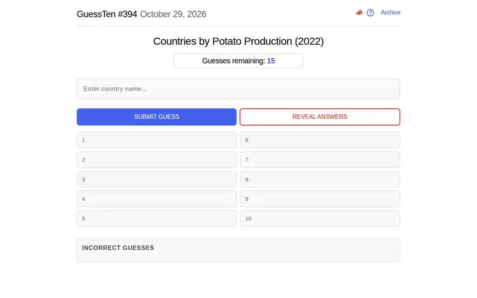 Screenshot of GuessTen