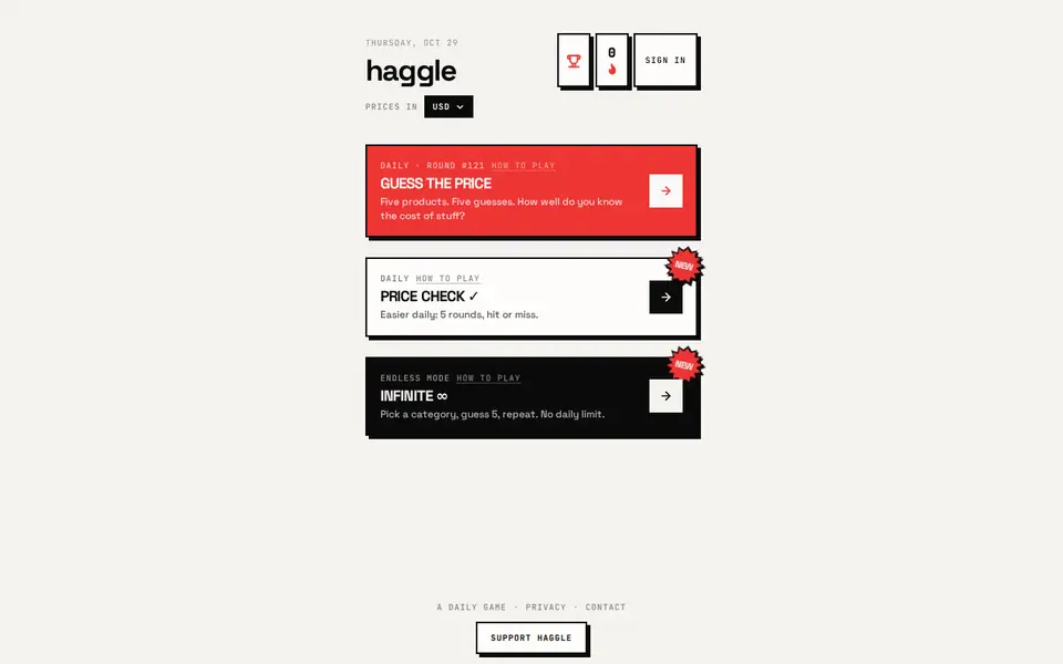 Screenshot of haggle