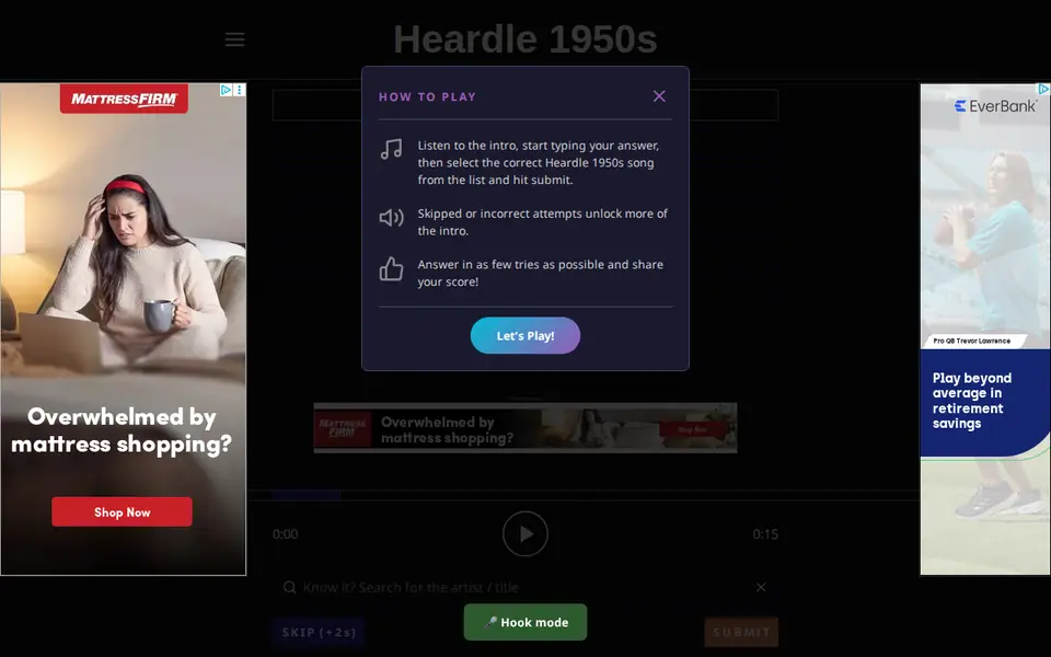 Screenshot of Heardle 1950's