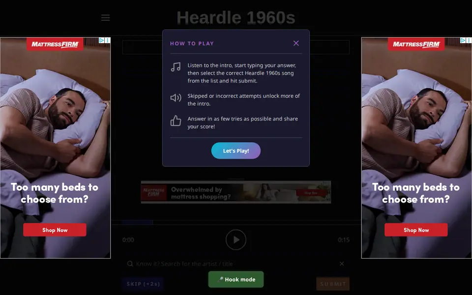 Screenshot of Heardle 1960's