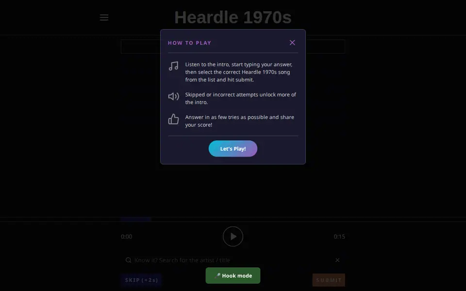 Screenshot of Heardle 1970's