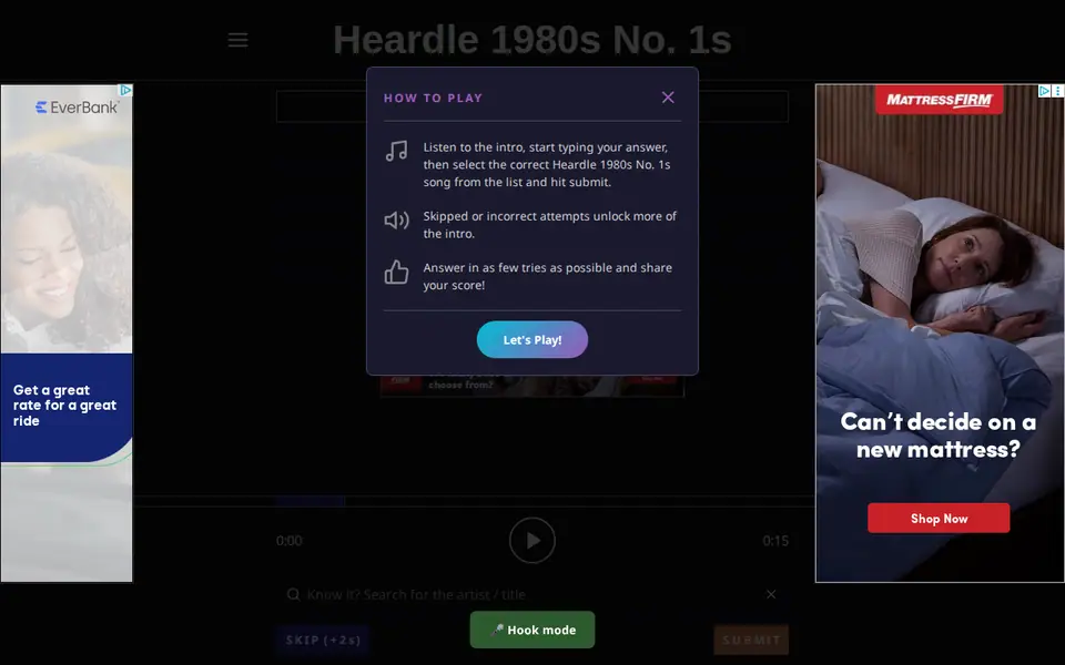 Screenshot of Heardle 1980's