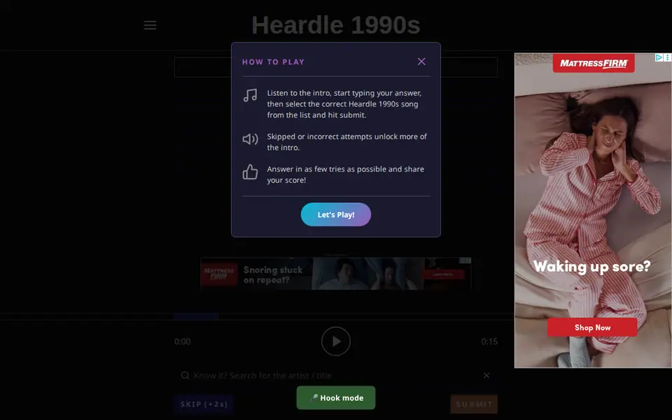 Screenshot of Heardle 1990's