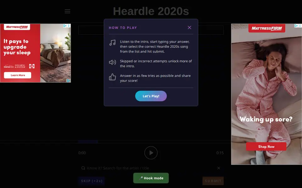 Screenshot of Heardle 2020's