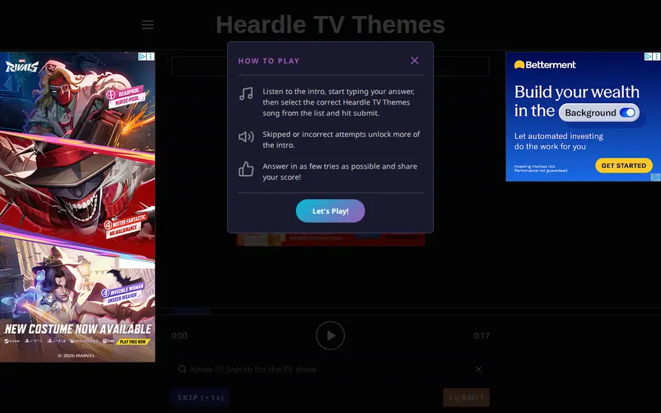 Screenshot of Heardle TV Themes