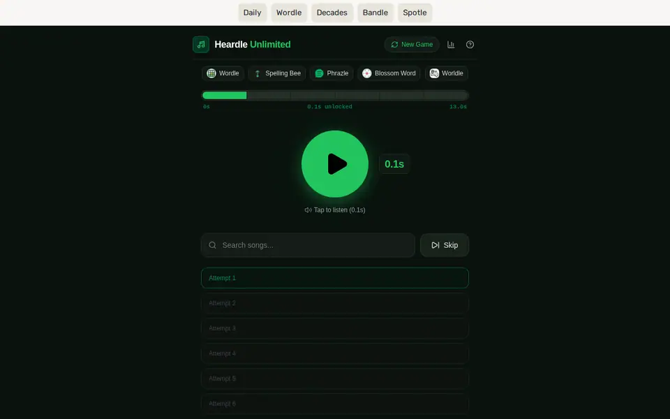 Screenshot of Heardle