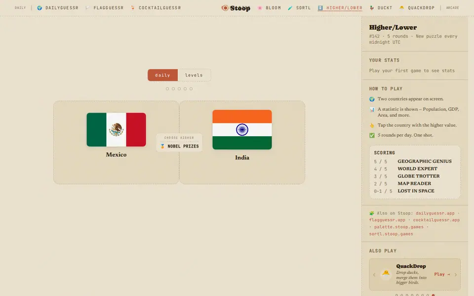 Screenshot of Higher/Lower