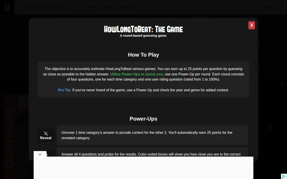 Screenshot of HowLongToBeat Daily Challenge