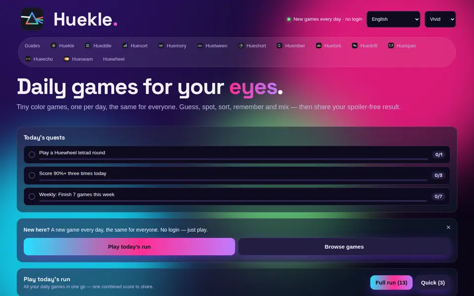 Screenshot of Huekle