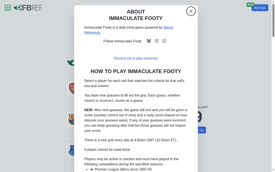 Screenshot of Immaculate Footy