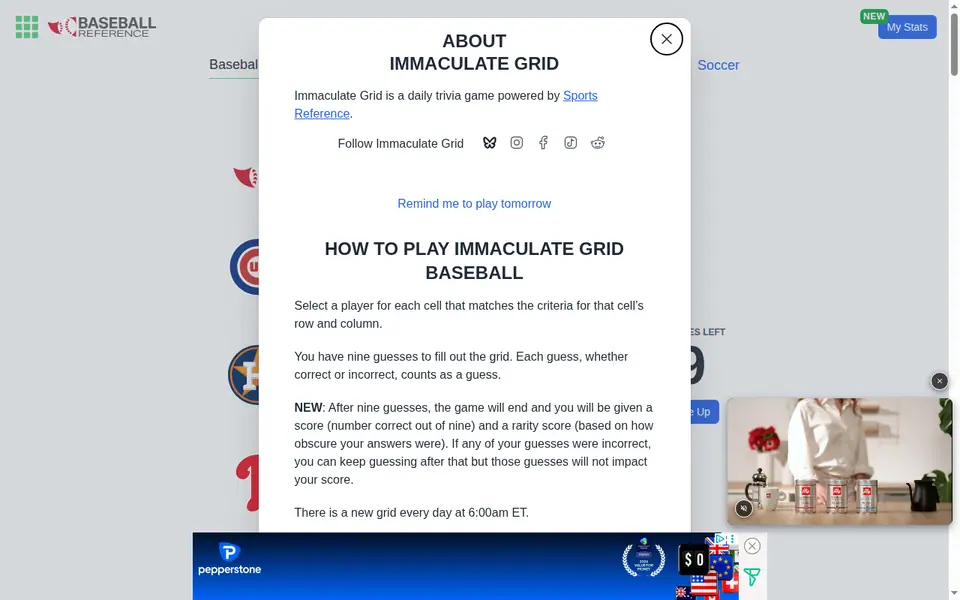 Screenshot of Immaculate Grid: Baseball