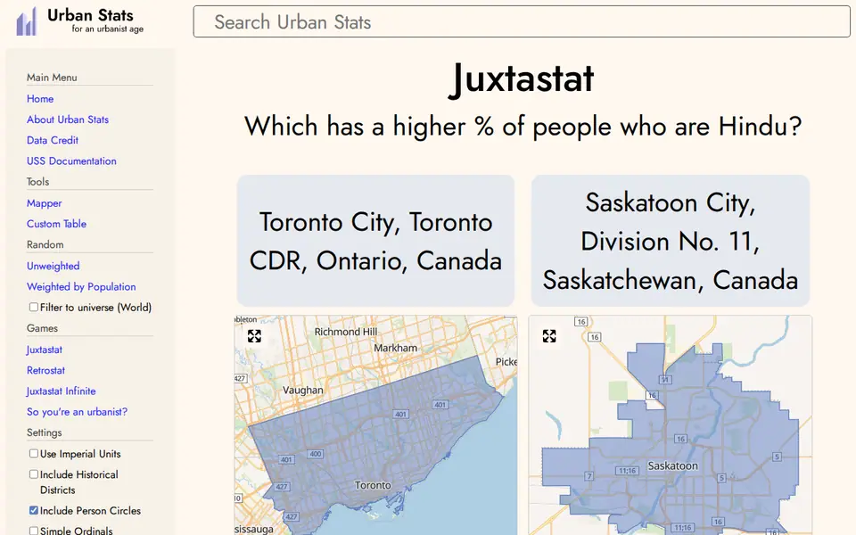 Screenshot of Juxtastat