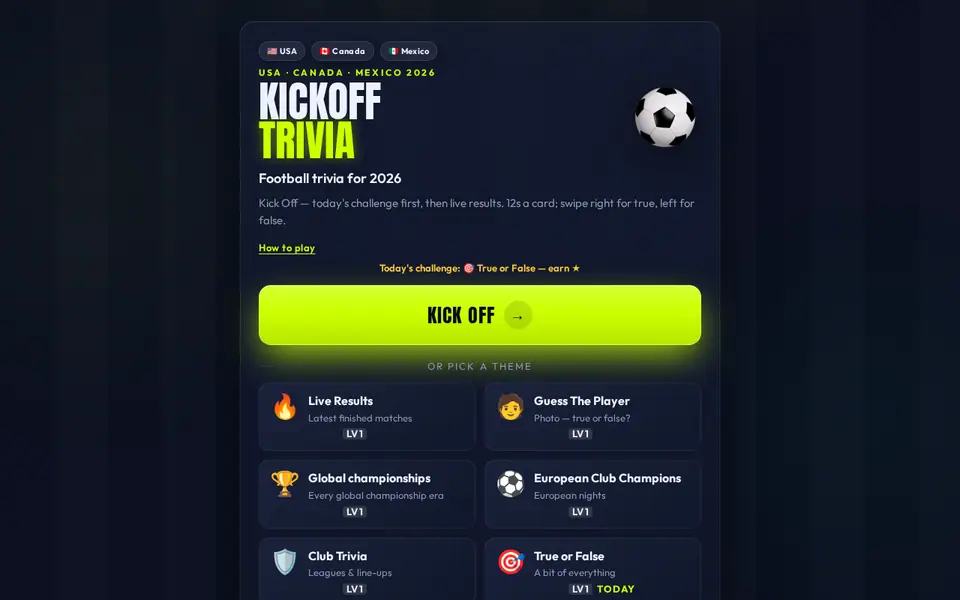 Screenshot of Kickoff Trivia