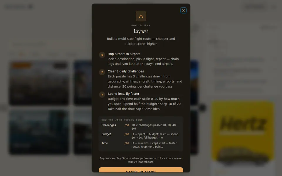 Screenshot of Layover