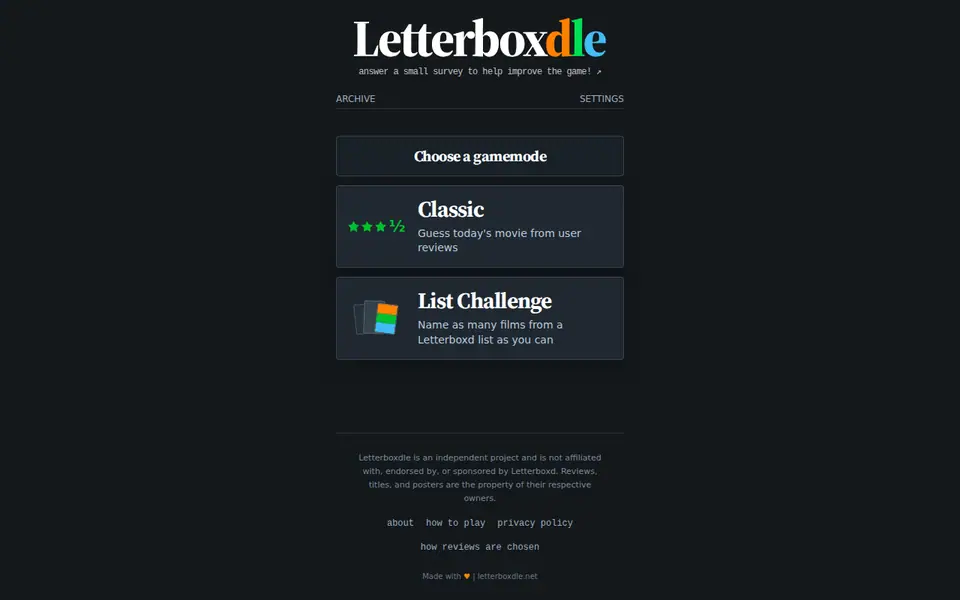 Screenshot of Letterboxdle