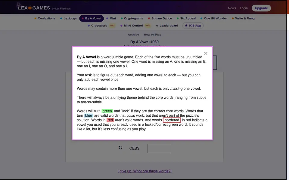 Screenshot of Lex.Games - By A Vowel