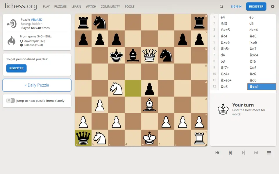 Screenshot of lichess.org Daily Puzzle