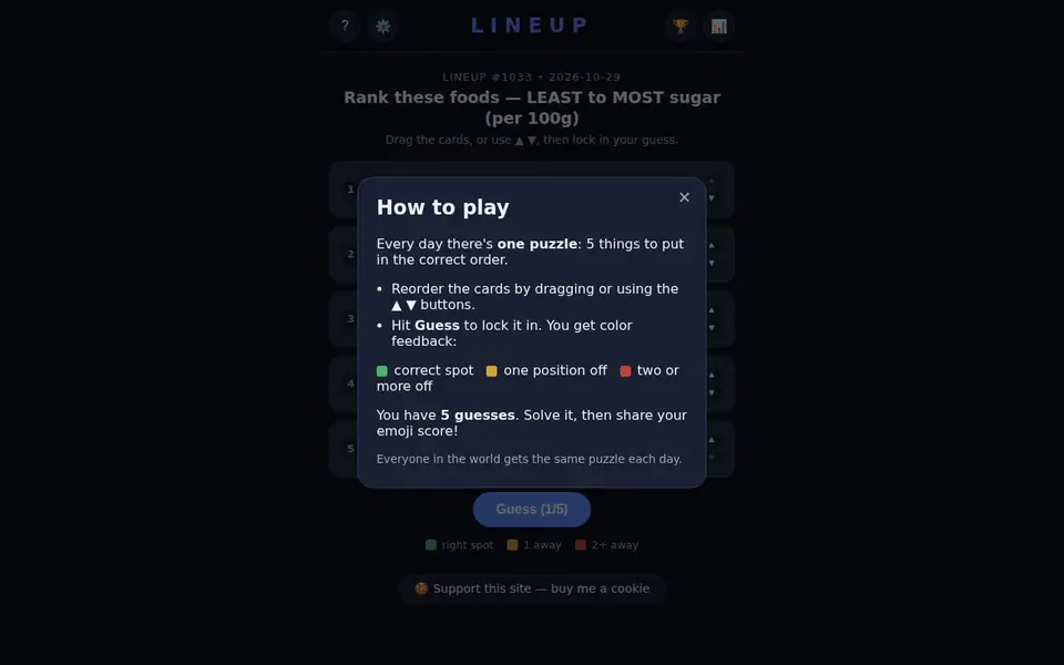 Screenshot of Lineup