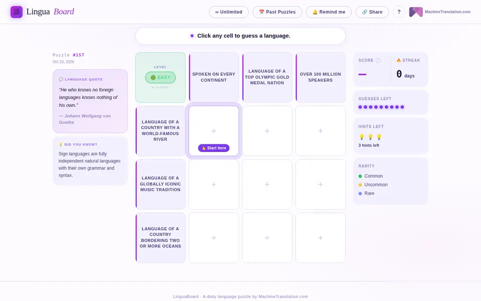 Screenshot of LinguaBoard