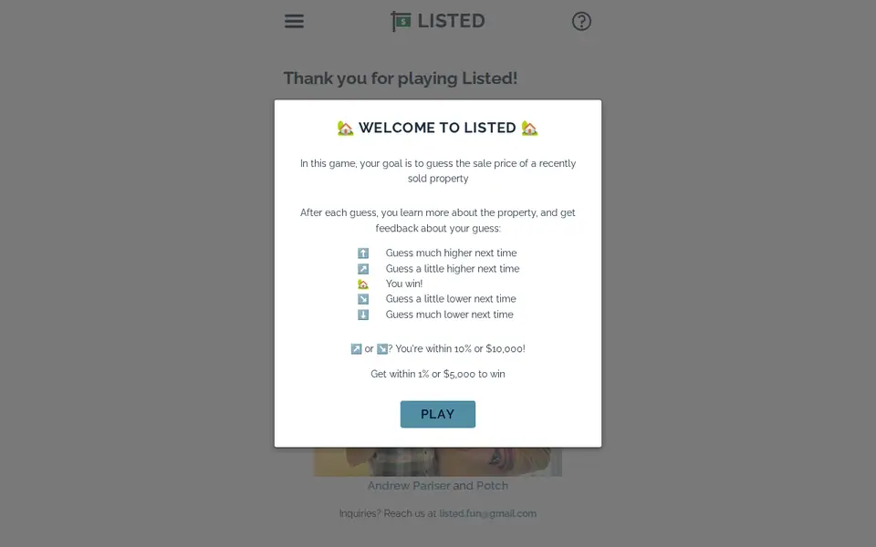 Screenshot of Listed