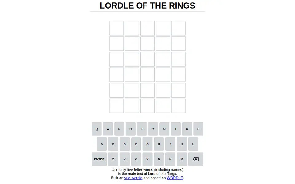 Screenshot of Lordle of the Rings