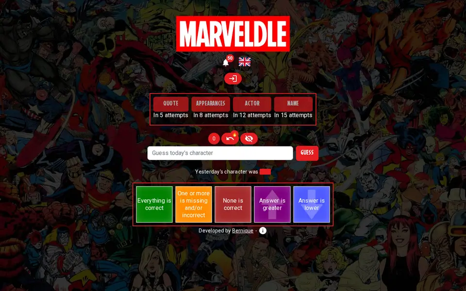 Screenshot of Marveldle