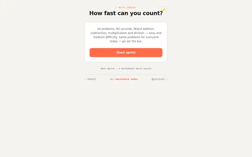 Screenshot of Math Sprint