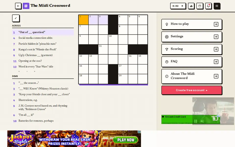 Screenshot of Midi Crossword